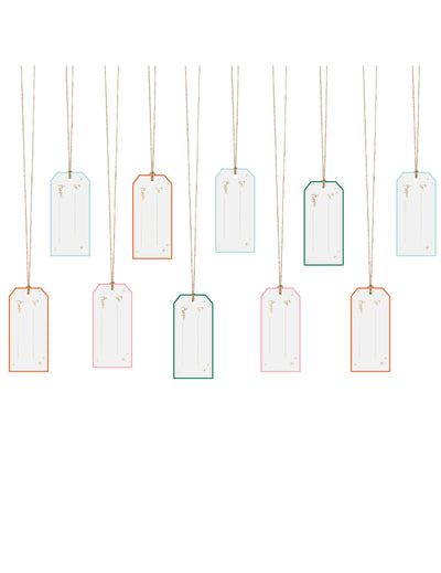 Étiquettes en carton de Noël pour cadeaux multicolores avec inscriptions dorées
