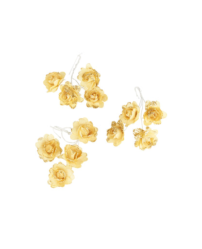 12 zlatih bleščečih papirnatih cvetov 9 cm z gibljivimi stebli