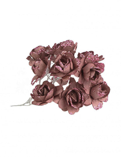 12 rožnatih zlatih bleščečih papirnatih cvetov 9 cm fleksibilno steblo