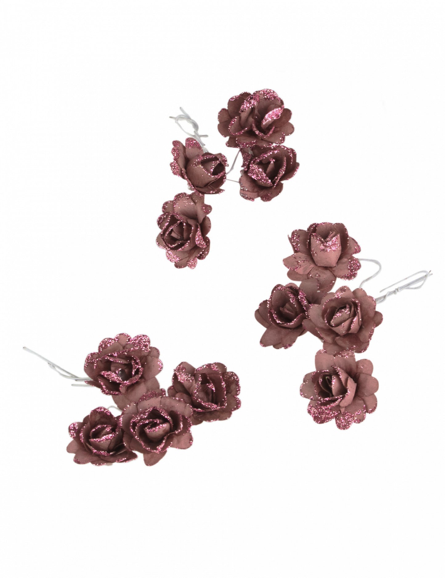 12 rožnatih zlatih bleščečih papirnatih cvetov 9 cm fleksibilno steblo