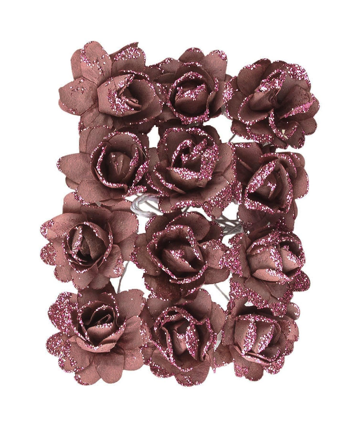 12 rožnatih zlatih bleščečih papirnatih cvetov 9 cm fleksibilno steblo