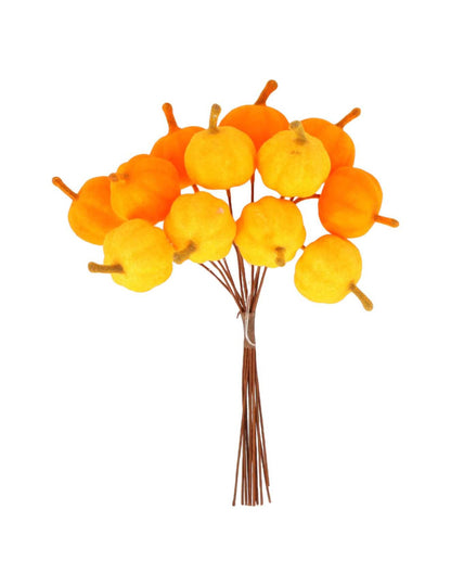 12 mini buč na steblu iz oranžnega žameta 13 cm
