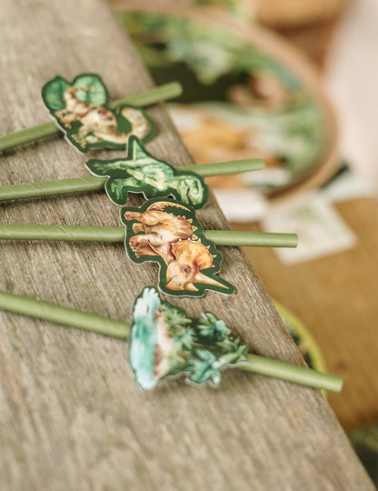 12 zelenih papirnatih slamic z dinozavri 19,5 cm za otrokov rojstni dan