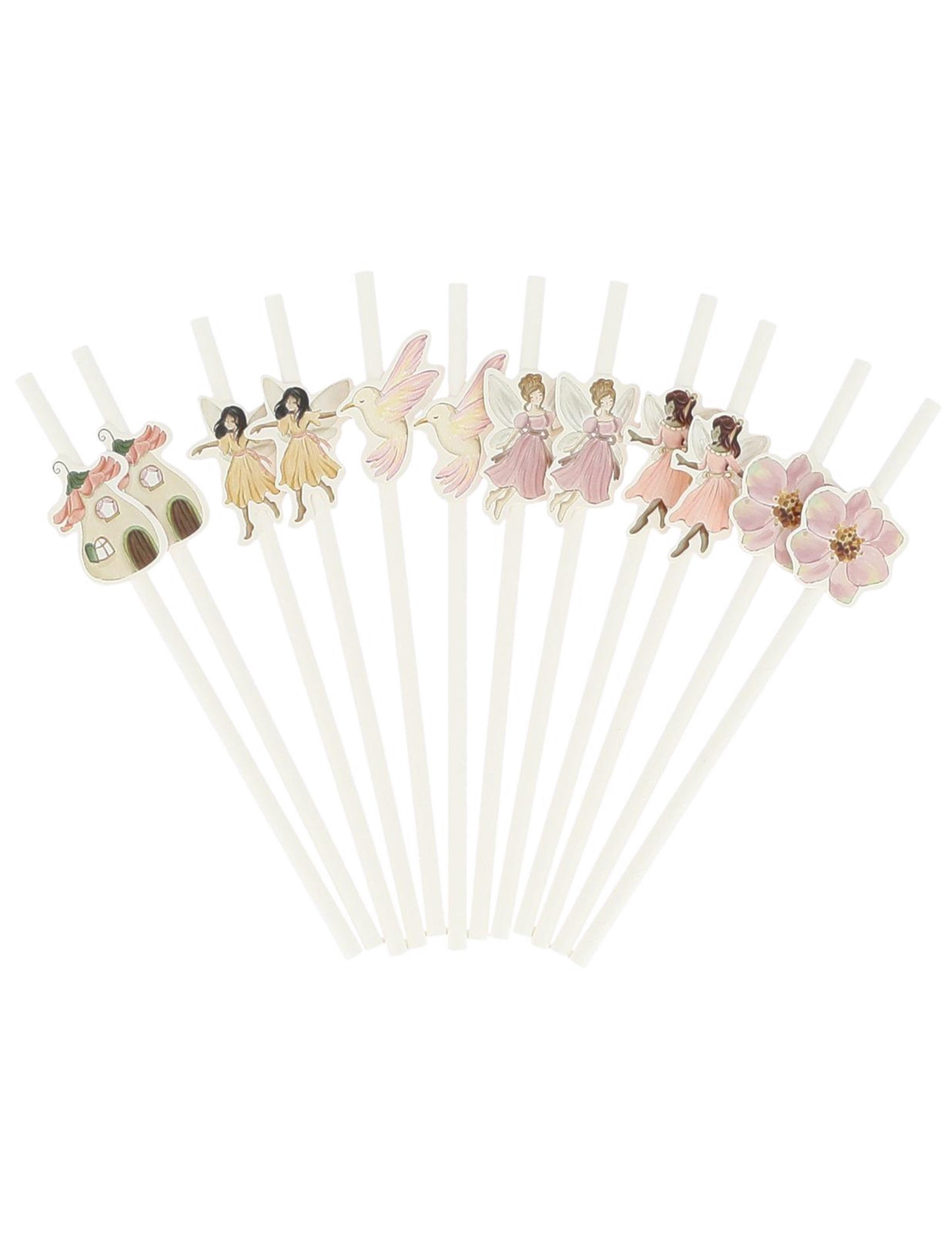 12 slamic za pravljice, bel in pastelno roza papir, 19,5 cm za otrokov rojstni dan