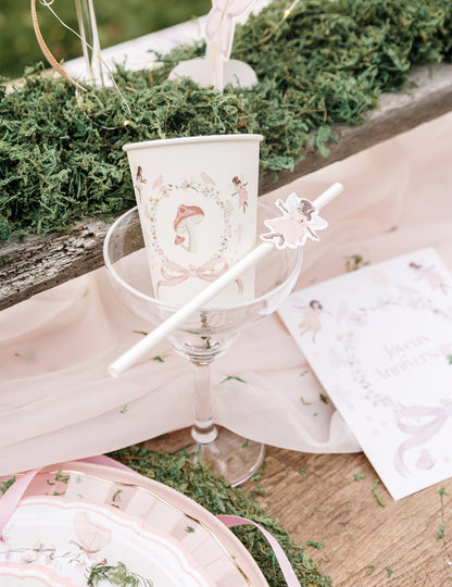 12 slamic za pravljice, bel in pastelno roza papir, 19,5 cm za otrokov rojstni dan