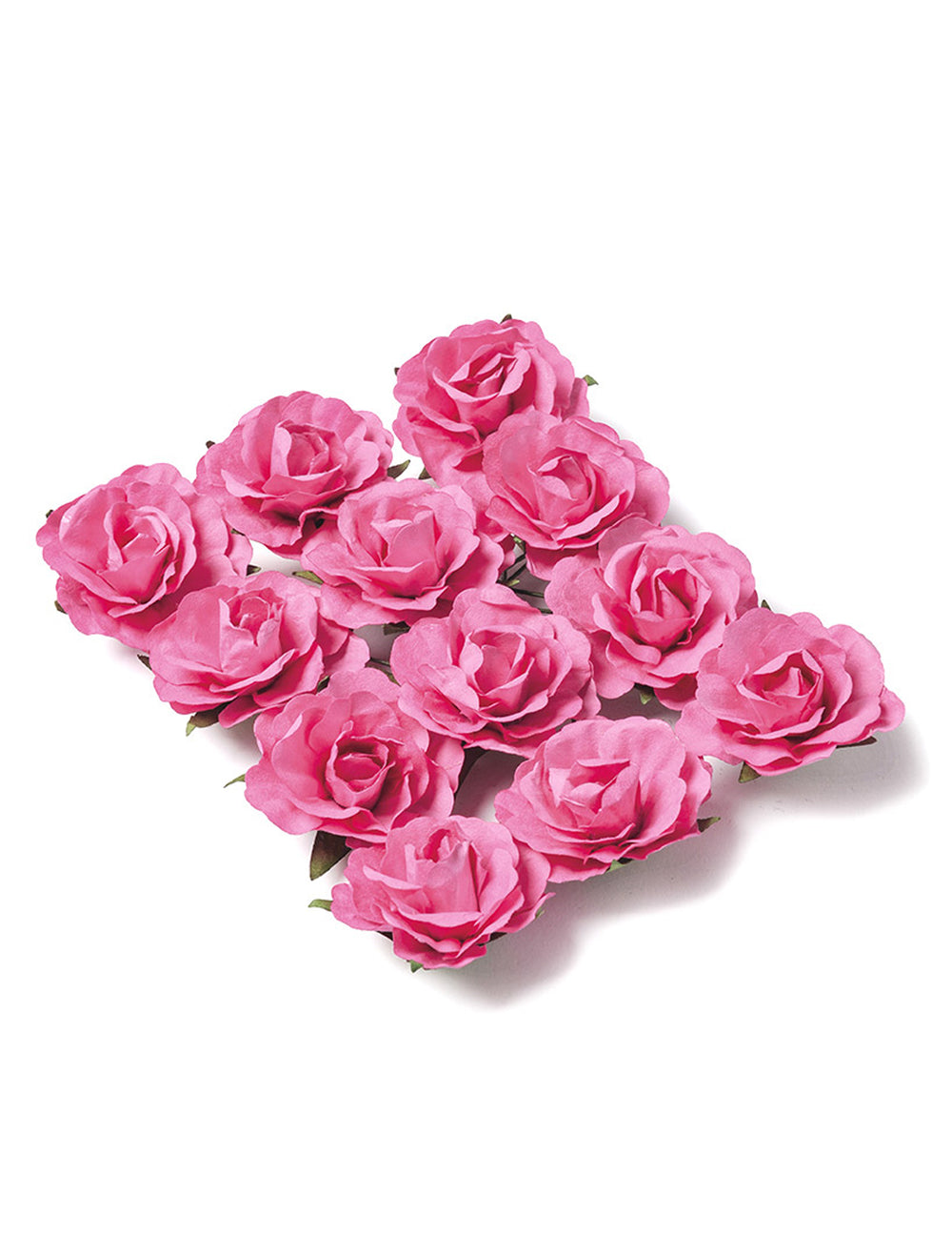 12 roses à piquer fleurs pour décoration fuchsia en papier