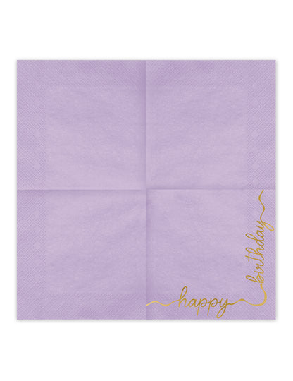 12 papirnatih serviet Happy Birthday, pastelne in zlate 33 × 33 cm