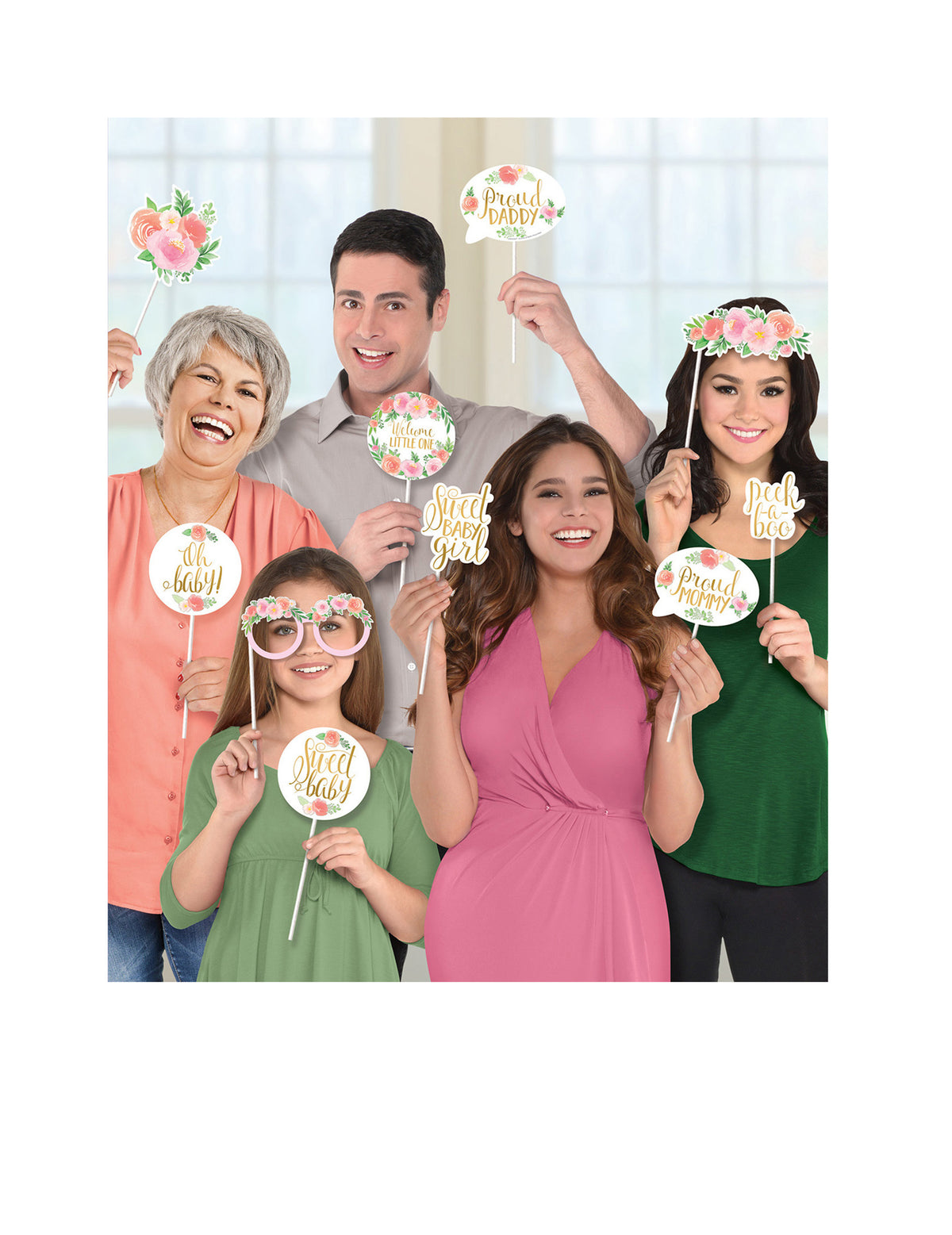 Kit photobooth sweet baby girl pour baby shower fleurs et doré