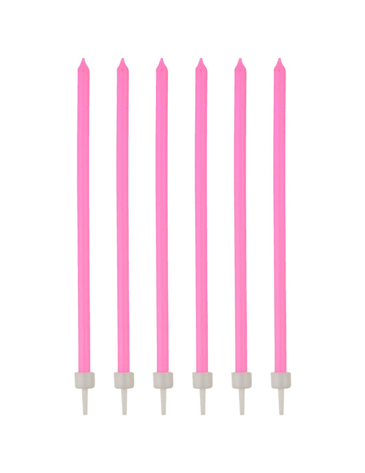 Bougies fines avec bobèches d'anniversaire pour fête rose