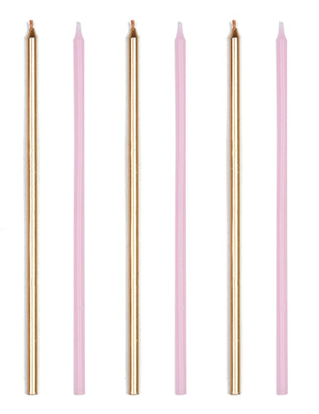 16 ogromnih rožnatih in kovinsko zlatih sveč 18 cm z bobèches