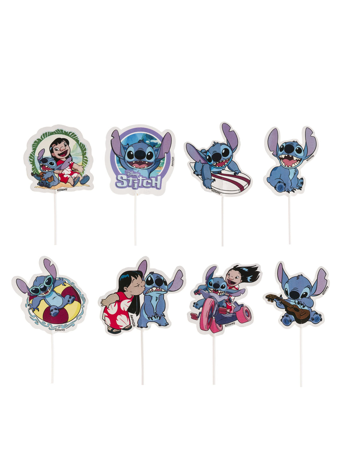 16 cake toppers en papier Stitch pour anniversaire bleu et multicolore