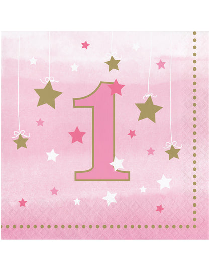 16 papirnatih prtičkov, starih 1 leto, One Little Star roza in zlate zvezdice