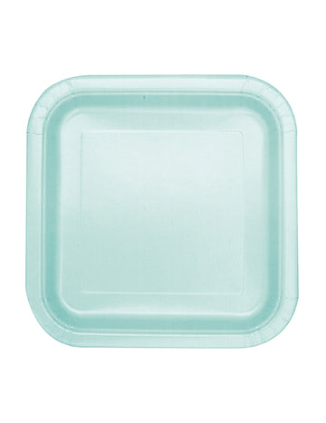 16 majhnih kvadratnih kartonskih krožnikov v mentol pastelni barvi 17,5 cm 