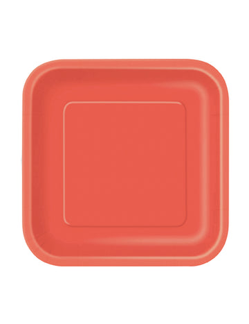 16 majhnih kvadratnih koralno rdečih kartonskih krožnikov 17,4 cm za sladico