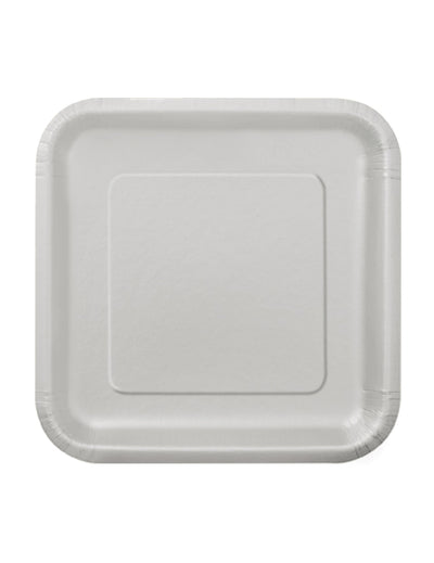 Petites assiettes en carton argentées de forme carrée