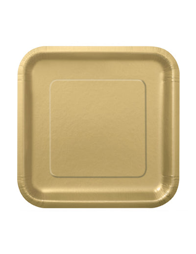 Petites assiettes en carton doré mat pour fête carrées