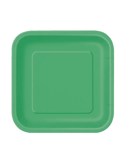 Assiettes en carton vert émeraude pour fête carrées