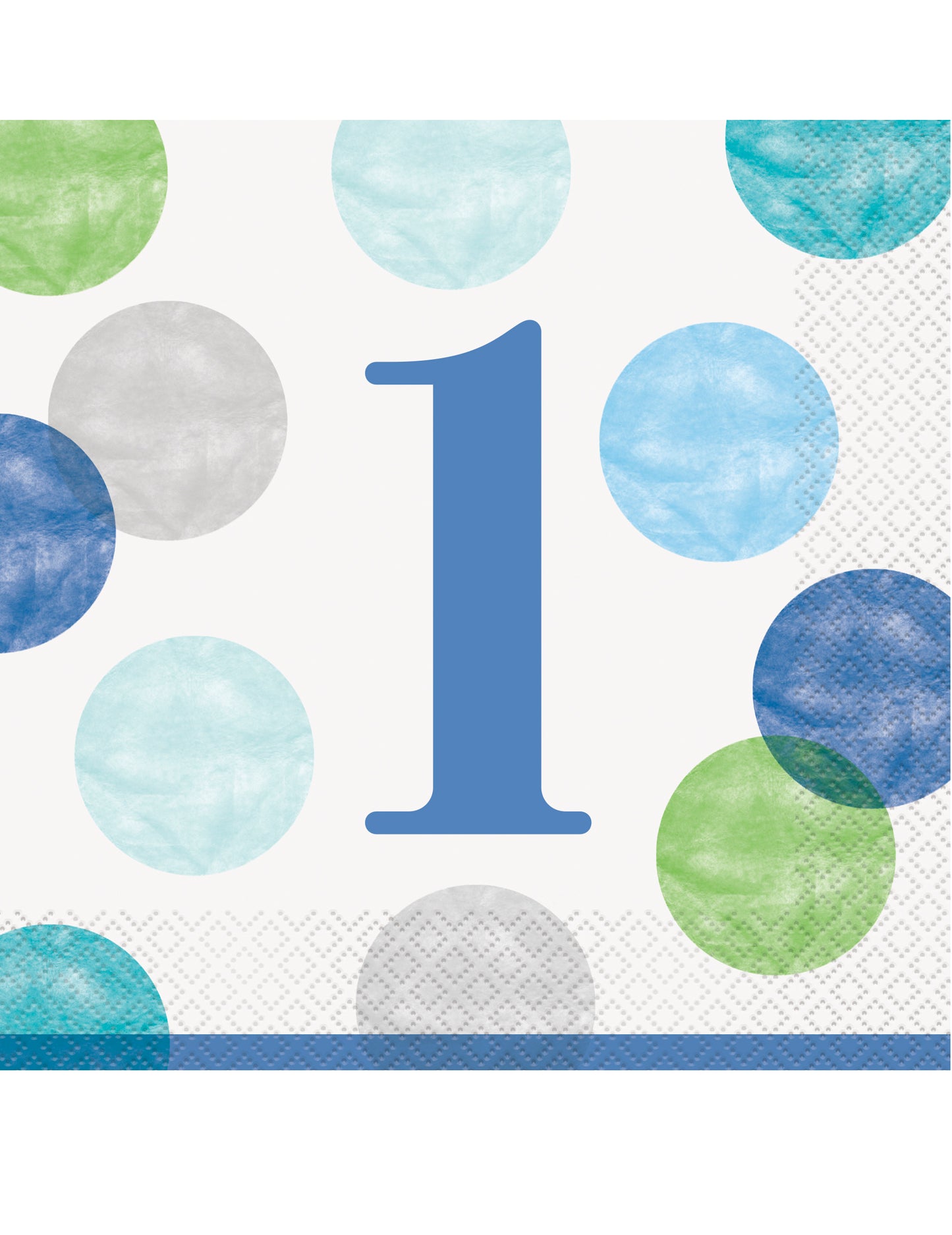 16 serviettes en papier 1er anniversaire bleues et blanches à pois 33 x 33 cm
