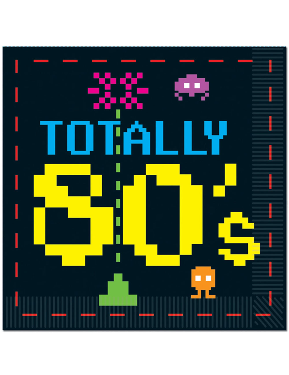 Serviettes en papier années 80 motifs jeux vidéo pour fête noires en pixel art