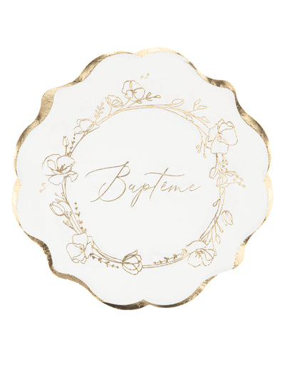 Serviettes en papier baptême blanches fleurs dorées