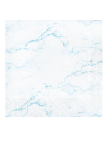 16 petites serviettes en papier bleu marbré 16,5 x 16,5 cm pour table chic