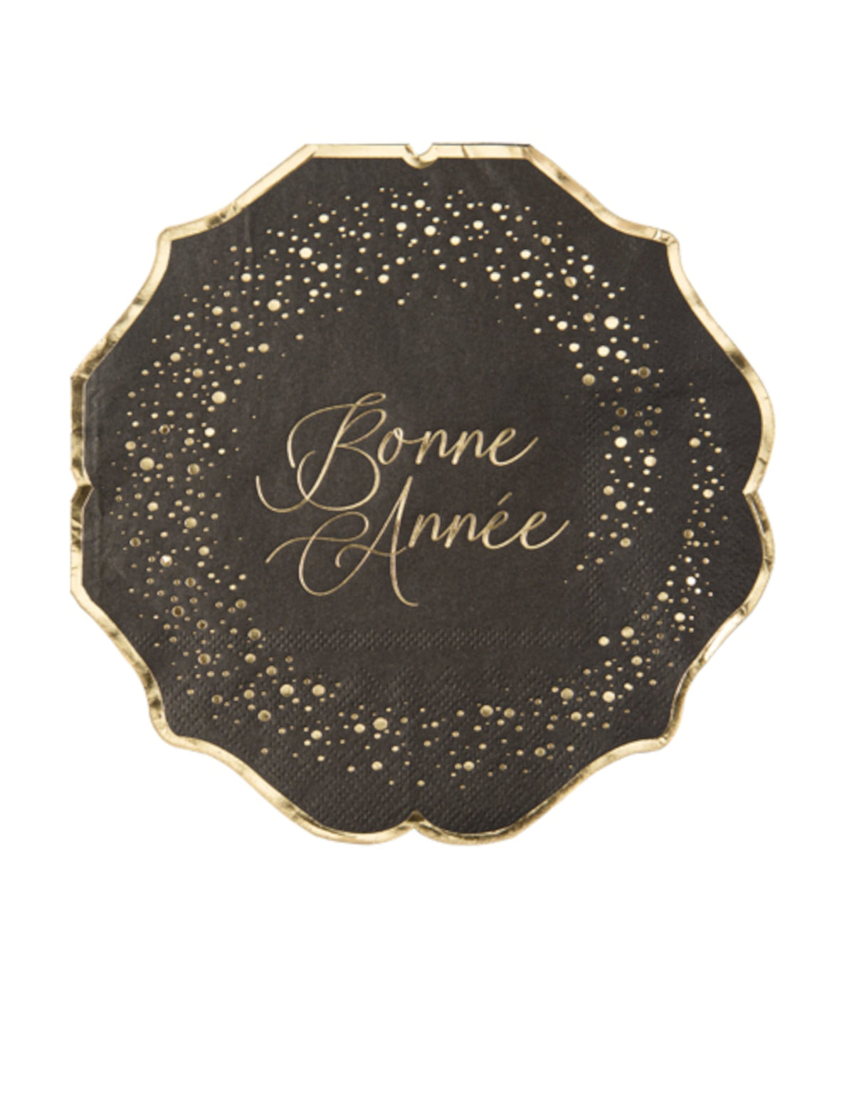 Serviettes en papier Bonne année pour la fête noires et or avec bords festonnés