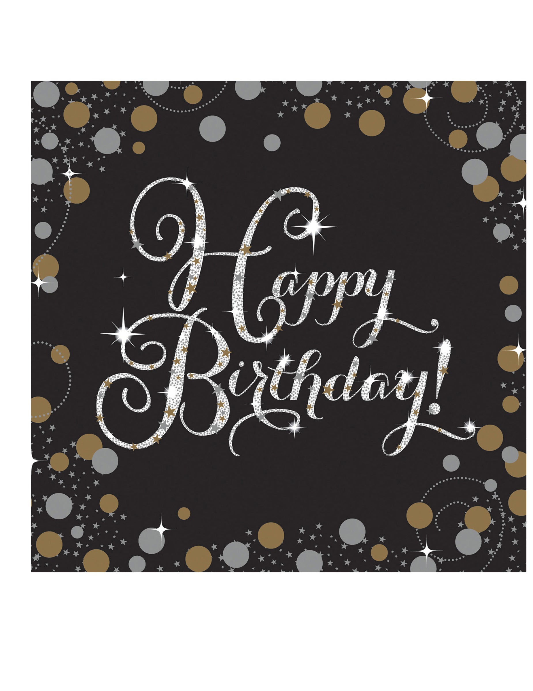 Serviettes en papier Happy Birthday pour anniversaire noires célébration étincelante