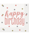 Serviettes en papier Happy Birthday pour anniversaire blanches et rose gold
