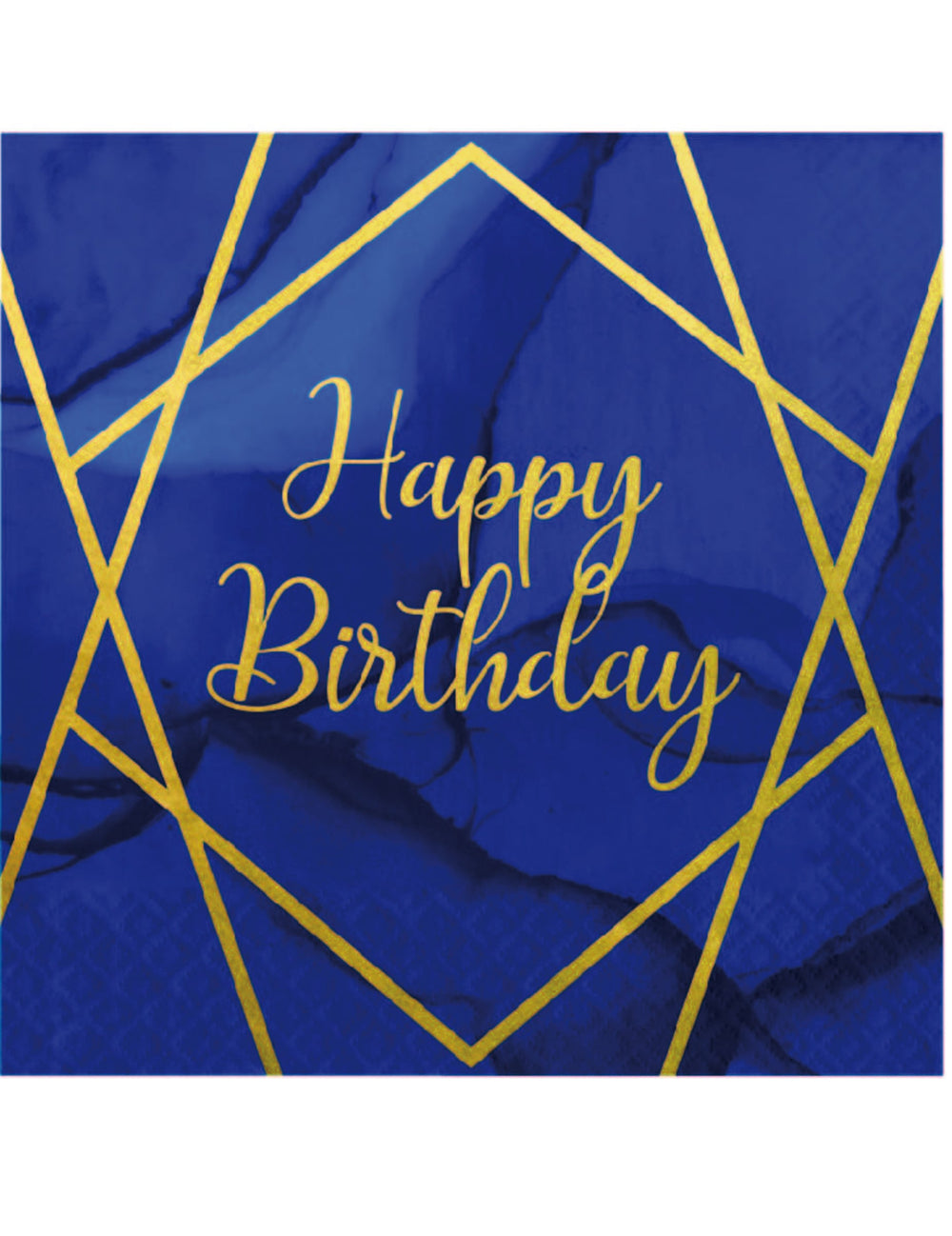 Serviettes en papier happy birthday marbre pour anniversaire bleues et dorées