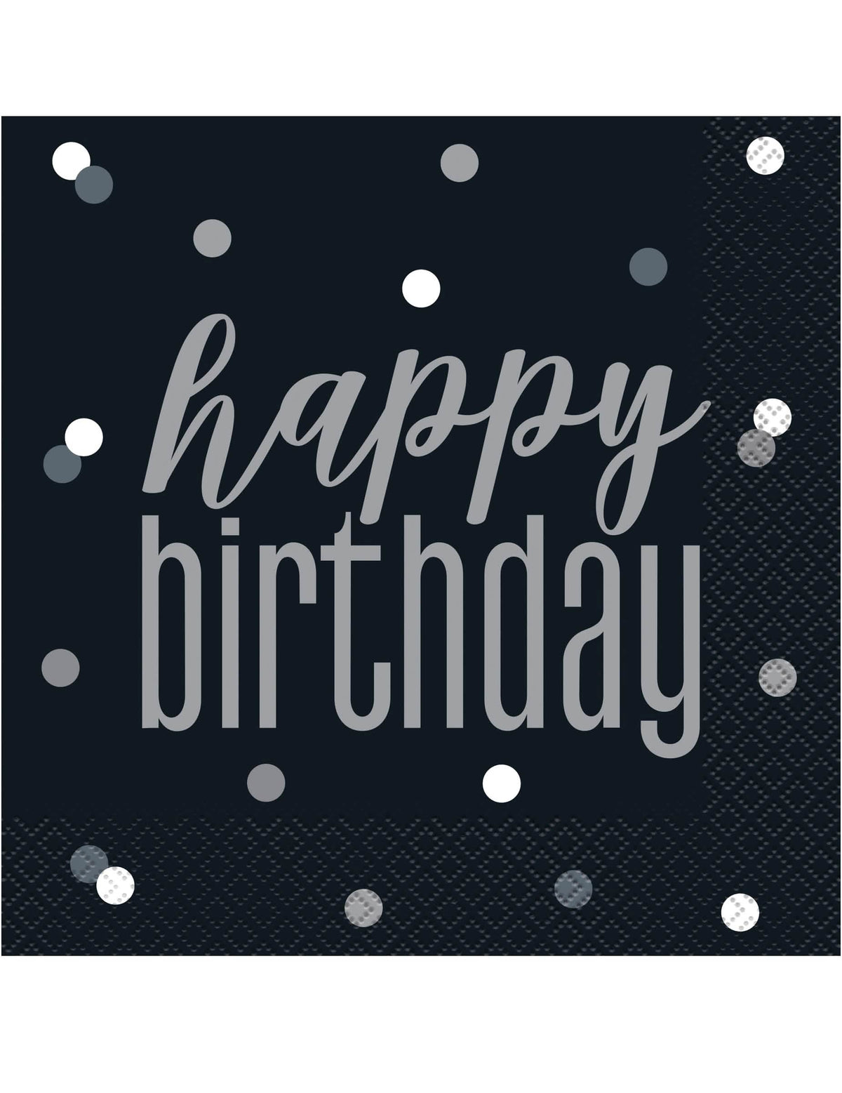 papirnati prtički Happy Birthday za rojstni dan, črni in sivi