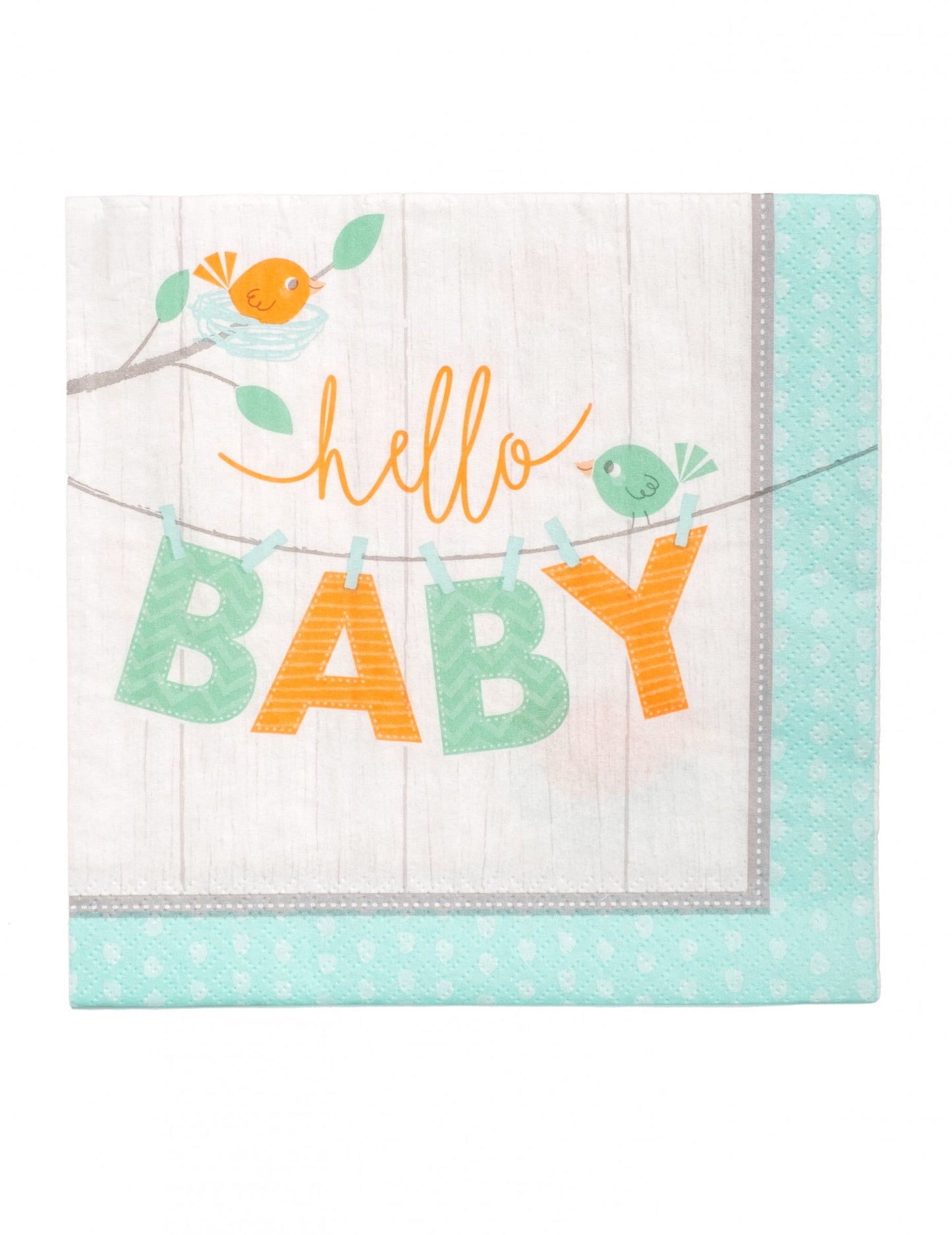 16 serviettes en papier hello baby bleu oiseaux baby shower