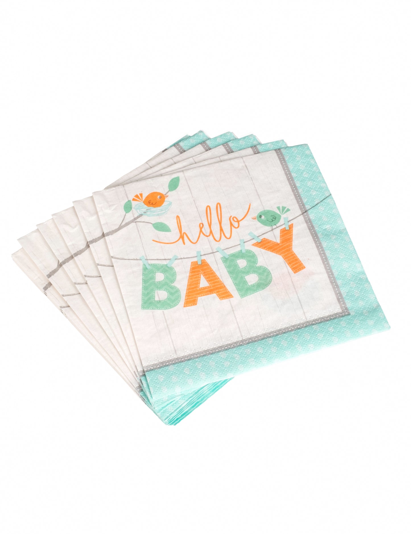16 serviettes en papier hello baby bleu oiseaux baby shower