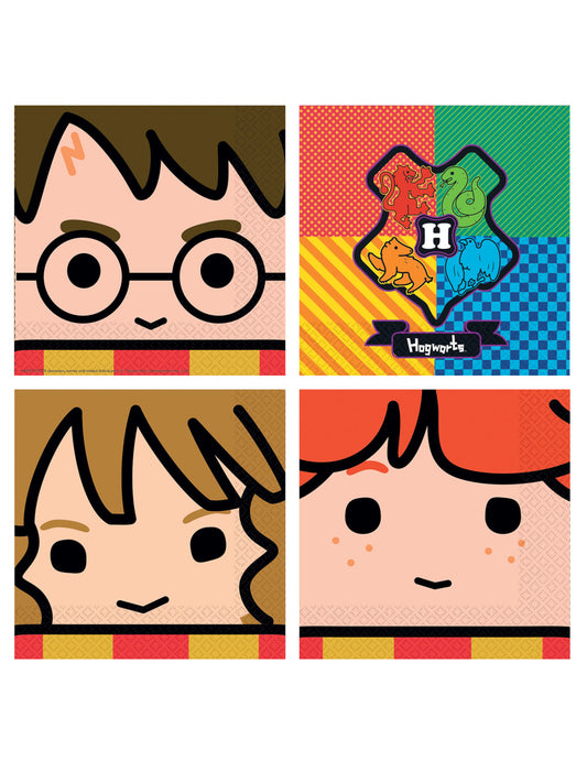 Serviettes en papier kawaii Harry Potter pour fête multicolores avec Harry Ron Hermione et blason