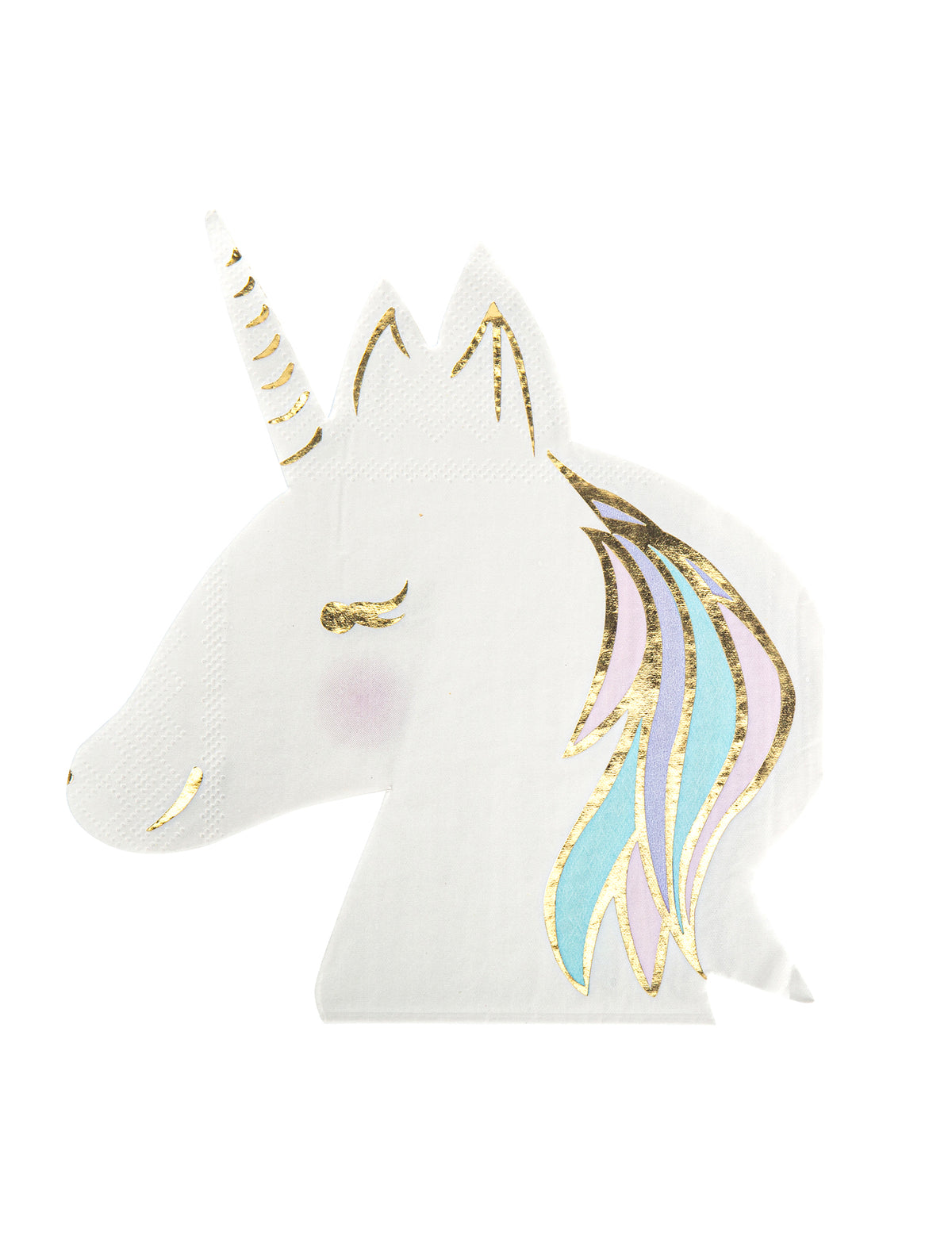 Serviettes en papier licorne pour anniversaire féerique blanc pastel et or