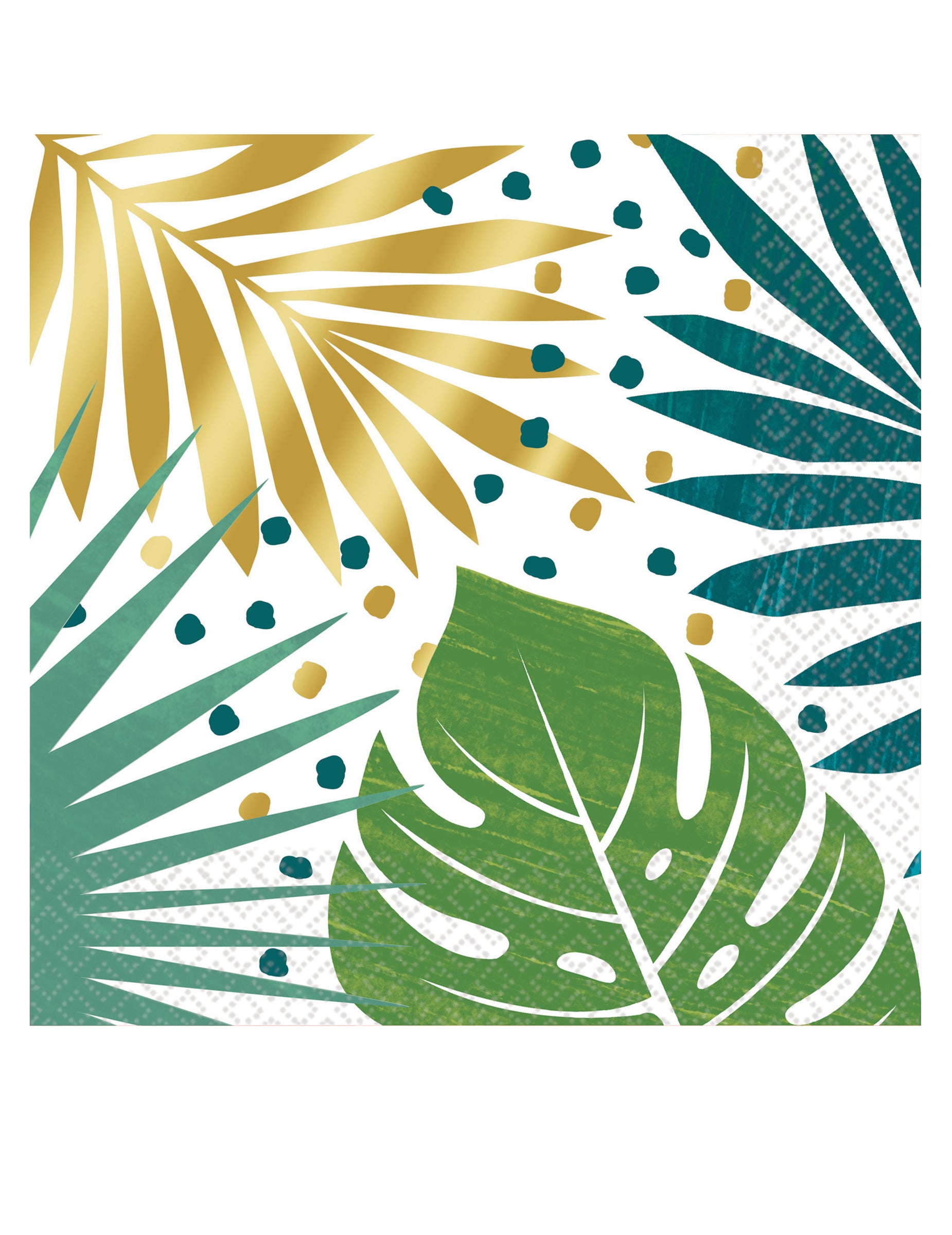 Serviettes en papier tropical chic pour fête avec feuilles vertes et dorées