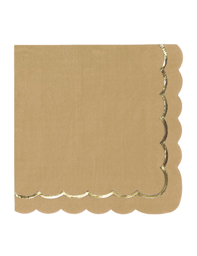 Serviettes en papier festonnées kraft et or