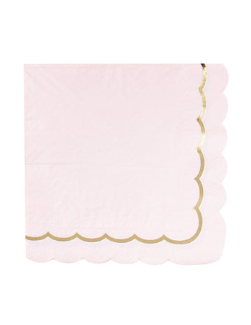 16 pastelno roza in zlatih papirnatih prtičkov z nazobčanim vzorcem, 33 x 33 cm