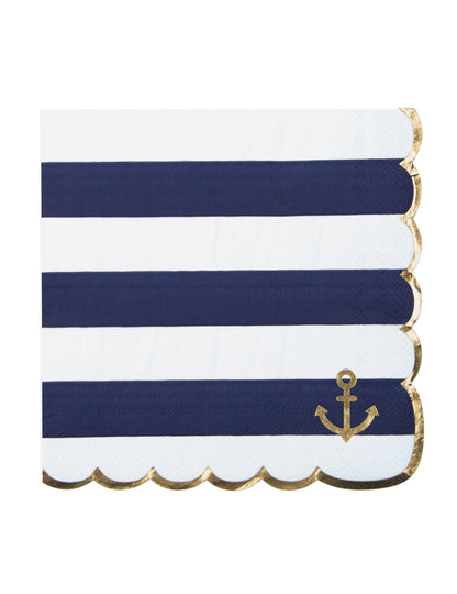 16 papirnatih prtičkov z nazobčanim vzorcem mornarskih črt, 33 x 33 cm z zlatimi robovi