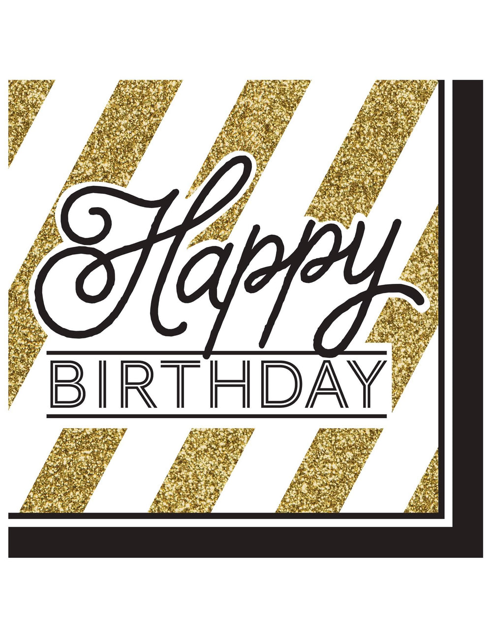 papirnati prtički Happy Birthday za rojstni dan črni in zlati s bleščečimi črtami