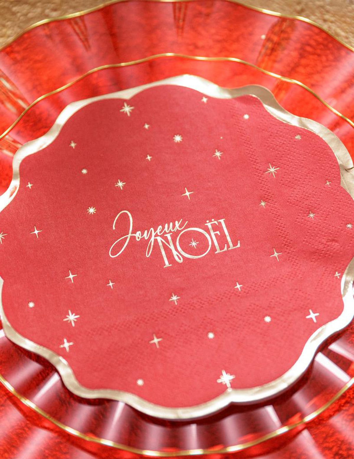 16 serviettes Joyeux Noël L'Intemporel rouge et or 32 x 32 cm
