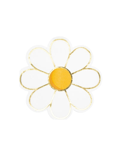 Serviettes Marguerite pour fête blanches avec cœur jaune et liseré doré
