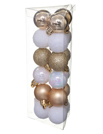 18 mini belo-zlatih božičnih kroglic 3 cm mat in sijajni