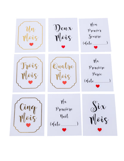 18 pozlačenih kartic za mejnike prvega letnika, 14 x 19 cm za dojenčka