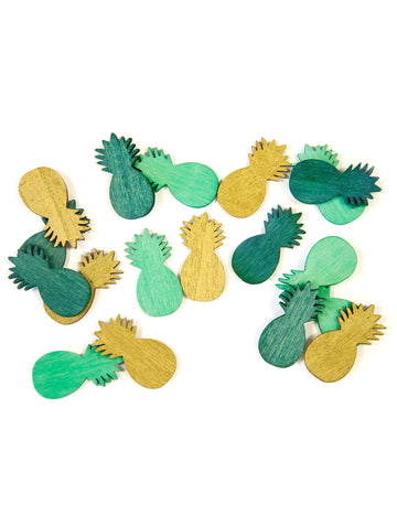 18 zlatih in zelenih konfetov z ananasom, 10 g, tropski motiv