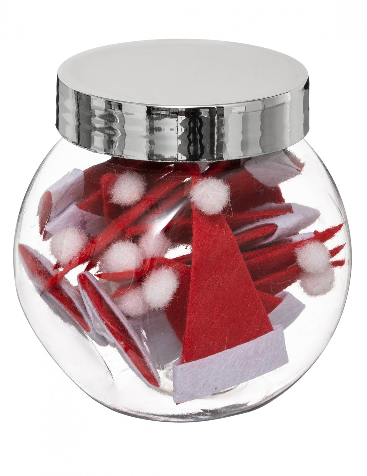 Petites décorations bonnet de Noël rouges et blanches dans un bocal en verre