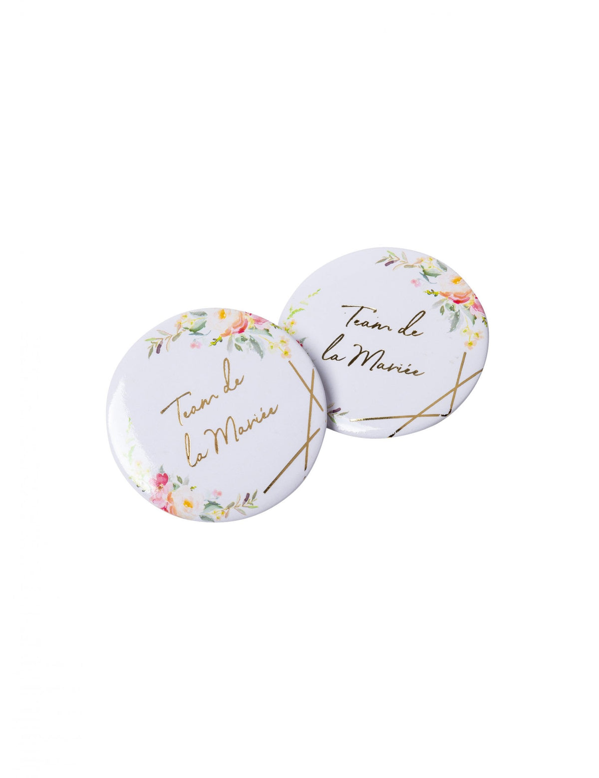 Badges team de la mariée pour femme à fleurs aquarelle et lettrage doré