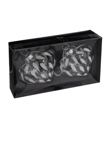 2 stekleni snežni krogli v obliki srca 6 cm obesiti