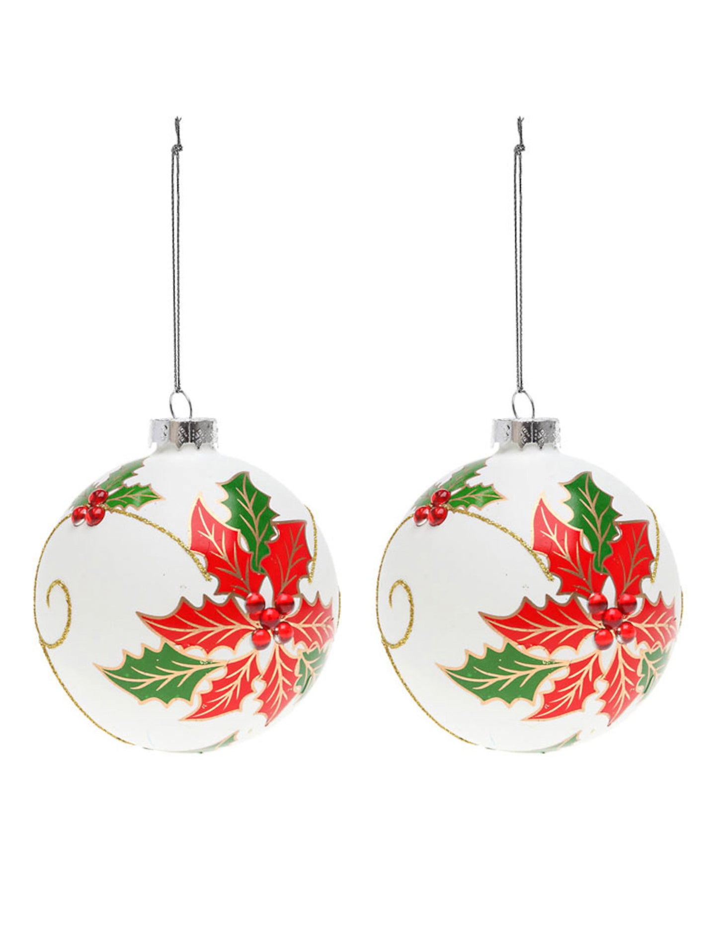 2 beli stekleni kroglici z bodiko 8 cm za jelko