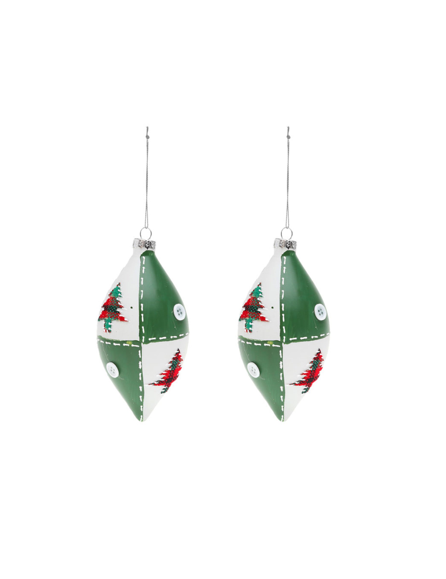 Lot de 2 boules en verre goutte motif sapin pour décoration de Noël blanches et vertes