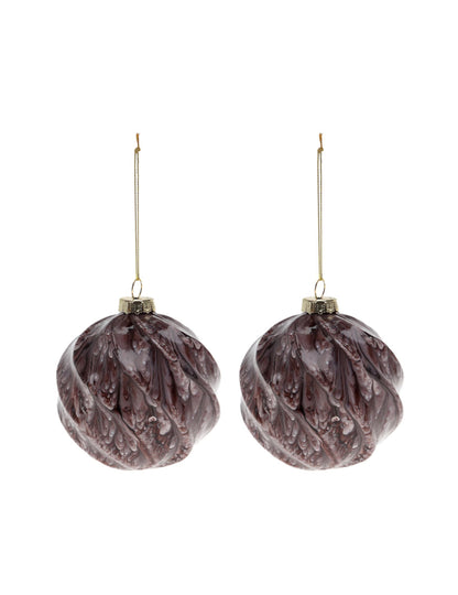 Lot de 2 boules en verre marbrées pour sapin de Noël marron effet écorce